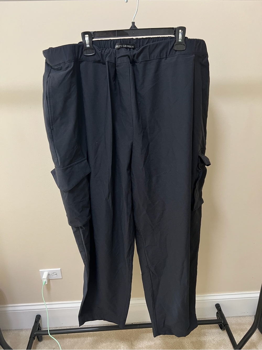 Ashley Graham Black Cargo Drawstring Pants